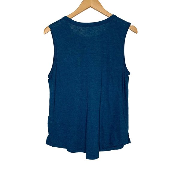 Old Navy Tank Top Just Beachy Shell Embroidered Linen Blend Teal Blue Shirt  M - Picture 6 of 6
